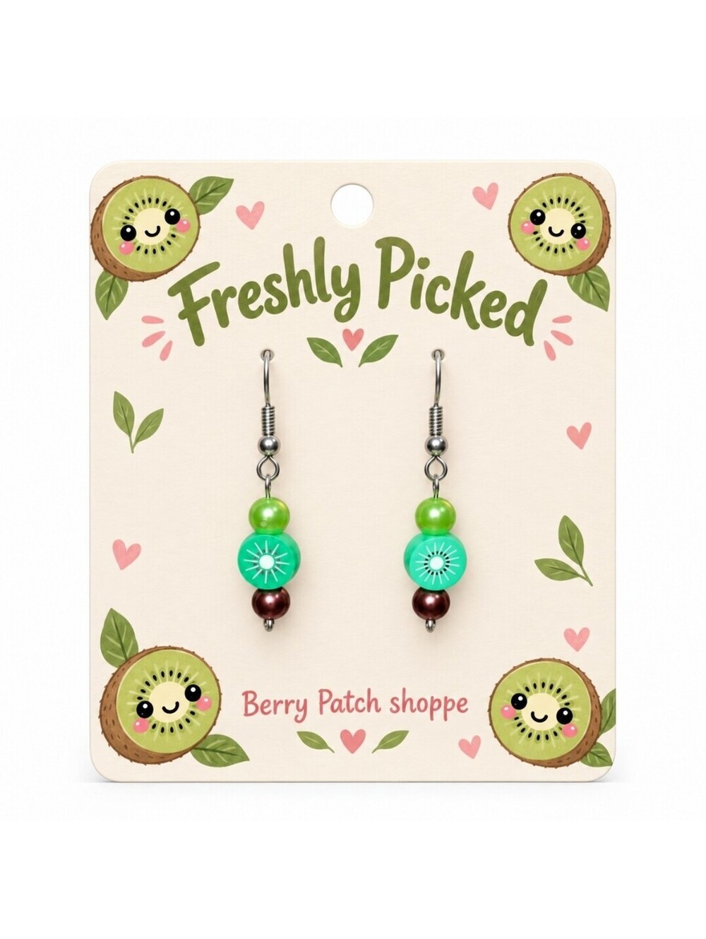 Kawaii Tropical Kiwi Slice Polymer Clay Hypoallergenic Bead Earrings